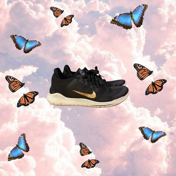 Nike Free RN black and gold women’s 7.5 - Picture 1 of 4